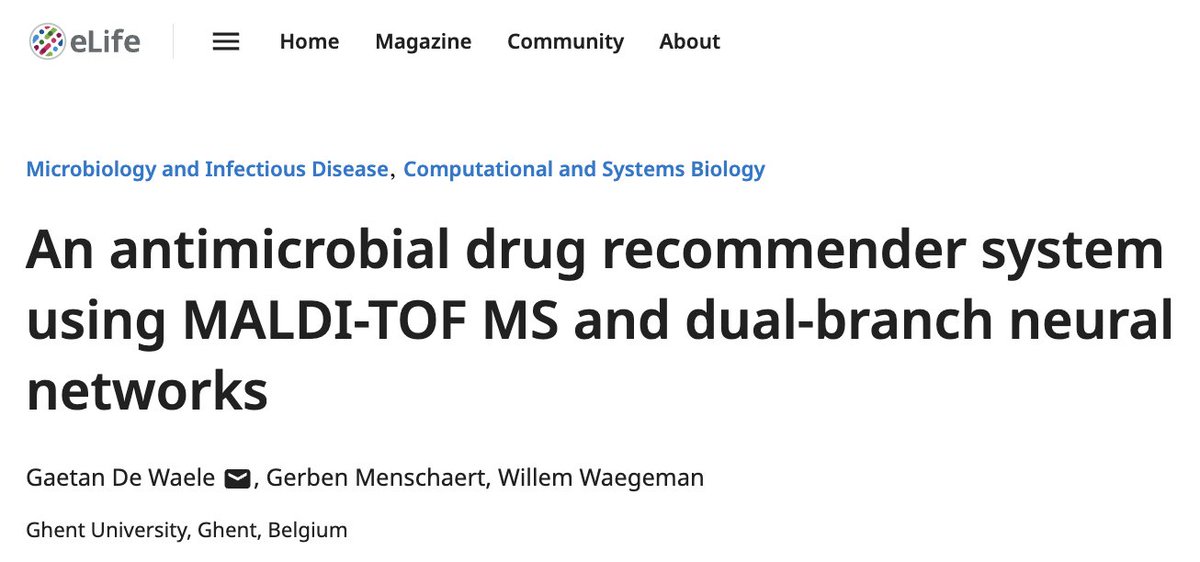 🔬 ¡ESPECTACULAR! 💊
Desarrollan un modelo de IA basado en red neuronal que predice resistencia antibiótica de un aislado a partir de su espectro de MALDI-TOF, con buen rendimiento:
✔️ Sensibilidad: 87%
✔️ Especificidad: 79%
✔️ Precisión (ROC-AUC): 0.94
🆓elifesciences.org/reviewed-prepr…