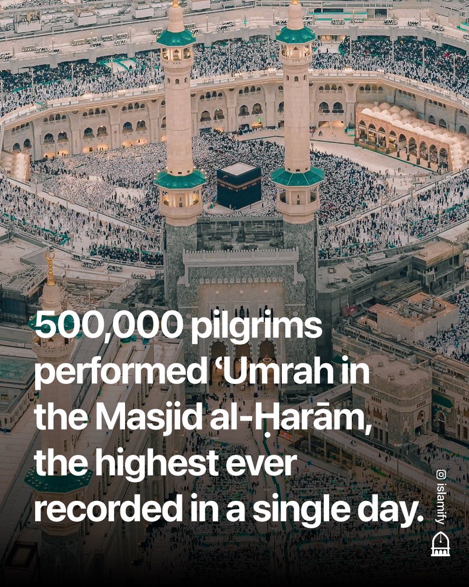 Alhamdhulillaah's tweet photo. The Masjid al-Ḥarām recorded its highest number of ʿUmrah performers ever in a single day on the first Thursday of Ramadan, with 500,000 pilgrims entering the masjid. https://t.co/tzqi1m5LVC