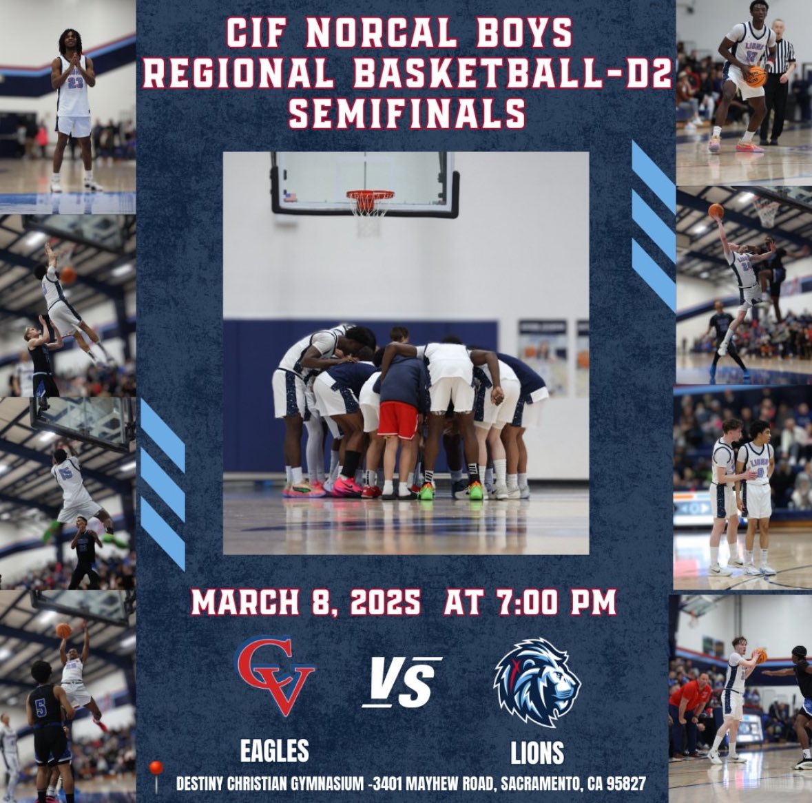 Destiny Christian Academy Men's Basketball (@dcalionsmbb) on Twitter photo GAMEDAY! One of the last few teams in NorCal still playing - Great group of young men, battle tested, focused on one goal - State Champs!
<a href="/jaylen_valdez24/">Jaylen Valdez</a>
<a href="/just_myles25/">Myles Wiggins</a>
<a href="/MoKam_12/">Mohamed Kamara</a>
<a href="/jephtetambala23/">Jephte Tambala</a>
<a href="/nickandreotti_/">nick andreotti</a>
<a href="/westcoastpreps_/">West Coast Preps</a>
<a href="/SacBee_JoeD/">Joe Davidson</a>
<a href="/ABCJAMPro/">ABC JAM Productions</a>
<a href="/heykevinjohn/">Kevin John</a> GAMEDAY! One of the last few teams in NorCal still playing - Great group of young men, battle tested, focused on one goal - State Champs!
<a href="/jaylen_valdez24/">Jaylen Valdez</a>
<a href="/just_myles25/">Myles Wiggins</a>
<a href="/MoKam_12/">Mohamed Kamara</a>
<a href="/jephtetambala23/">Jephte Tambala</a>
<a href="/nickandreotti_/">nick andreotti</a>
<a href="/westcoastpreps_/">West Coast Preps</a>
<a href="/SacBee_JoeD/">Joe Davidson</a>
<a href="/ABCJAMPro/">ABC JAM Productions</a>
<a href="/heykevinjohn/">Kevin John</a>