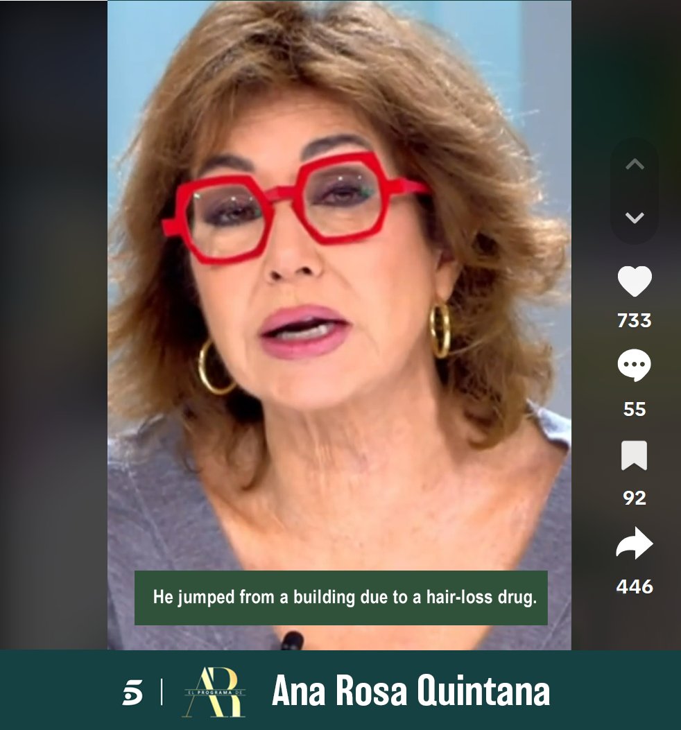 Spanish TV network Mediaset's The Ana Rosa Show reports on the case of a PFS patient named Carlos who jumped to his death last month after leaving a suicide note warning men to "never take" finasteride #PostFinasterideSyndrome bit.ly/4i8qvPC