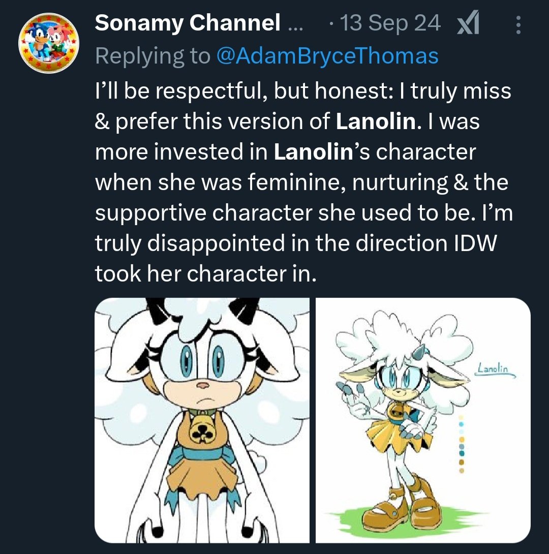 tntsonic555's tweet photo. @DoomShaddy Im convinced he only likes Sonic  for Sonamy 💀
Also he has the weird hatred for non feminine female characters. Like bro was more invested in Lanolin when she had no personality and was in the background. https://t.co/eSivVESOJC