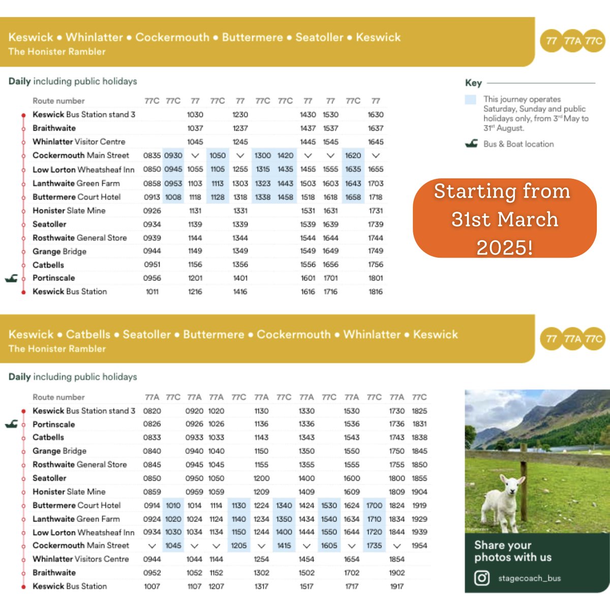 Plan your Sping/Summer Trips ☀️
From 31st March, the Honister Rambler will be returning up Honister Pass for the summer season 🏞 See bus routes and timetable ! 

#honisterslatemine #honisterpass #adventuretravels #thingstodolakedistrict #travel #lakedistrict #stagecoach #bus