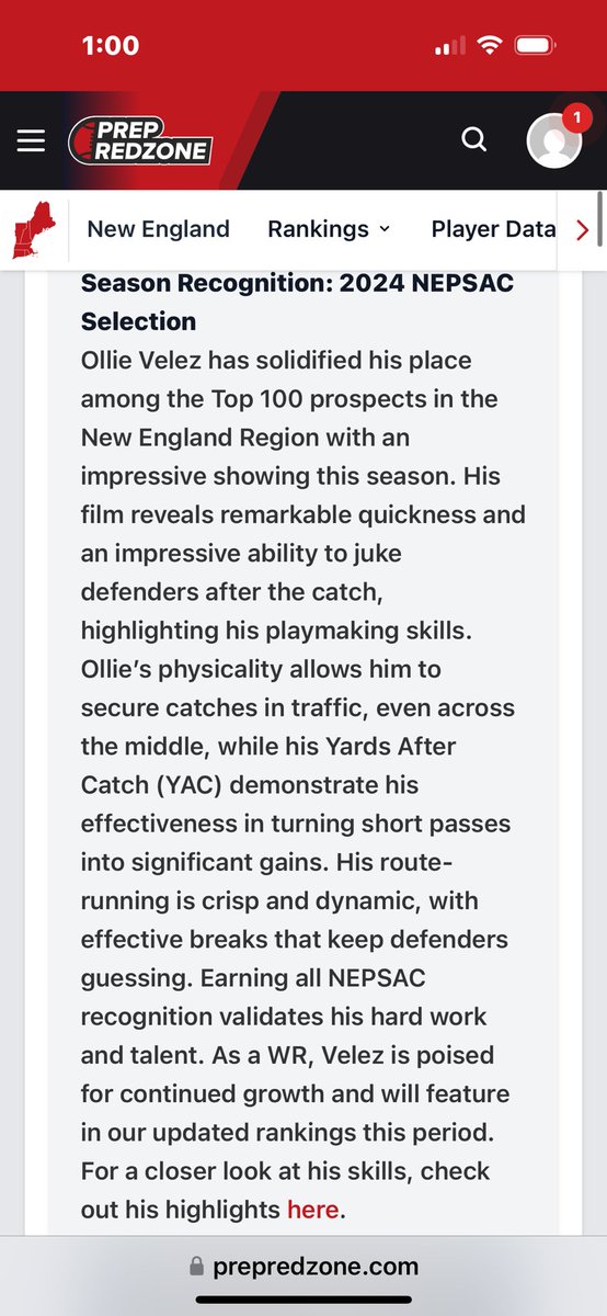 Ollie Velez (@ollievelez87) on Twitter photo Thank you for the updated ranking! <a href="/ScoutingNE/">Coach Silva</a> <a href="/PRZNewEngland/">Prep Redzone New England</a>
#91 overall in New England
#10 WR in New England
<a href="/cbrownandovere1/">Coach Brown</a> <a href="/ChrisPowers1937/">Chris Powers</a> Thank you for the updated ranking! <a href="/ScoutingNE/">Coach Silva</a> <a href="/PRZNewEngland/">Prep Redzone New England</a>
#91 overall in New England
#10 WR in New England
<a href="/cbrownandovere1/">Coach Brown</a> <a href="/ChrisPowers1937/">Chris Powers</a>