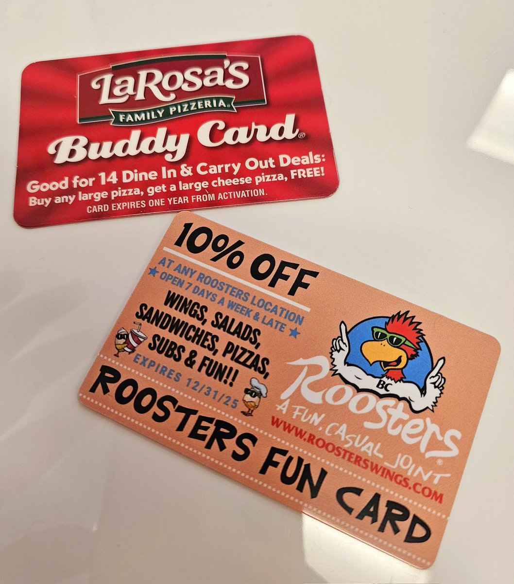We are selling LaRosa's Buddy cards and Roosters Fun Cards this year!

🍕LaRosa's card: $20/card
🍗Roosters Card: $10/card

Message us to get yours! Thanks for supporting our program!🥎💜 <a href="/midtownmiddies/">Middletown Middies</a>