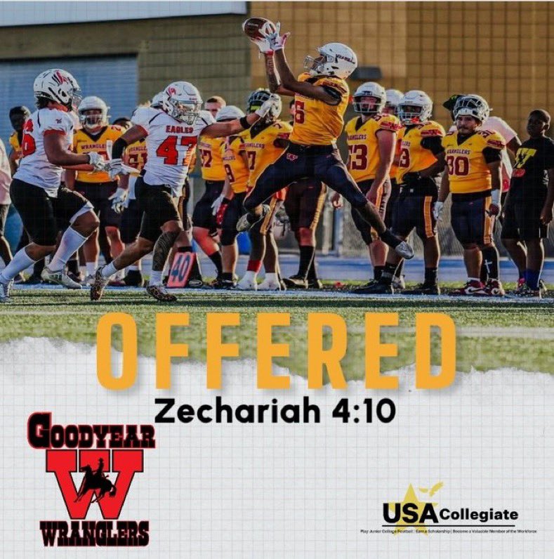 Jacob Morales (@morales23jacob) on Twitter photo After a great conversation with <a href="/CoachFunch/">Paul Funches</a> I’m blessed to receive a offer from Goodyear Wranglers College!
<a href="/FloridaOutlawz/">Florida Outlawz Elite</a>
<a href="/CoachEddie1017/">Eddie Davis</a>
<a href="/CoachGroody17/">Mickey Groody</a>
<a href="/King_Jwill/">King Jwill</a>
<a href="/JCGoldenRams/">John Carroll</a>
<a href="/PrepRedzone/">Prep Redzone 🏈</a>
<a href="/coach_wwright/">Will Wright</a>
<a href="/CoachJMolina/">Coach Joe</a>
<a href="/CoachTomShaw/">Tom Shaw</a>
<a href="/KShaw81/">Kenny Shaw</a>
<a href="/KASHDEFENSE/">Kyle Ashby</a> After a great conversation with <a href="/CoachFunch/">Paul Funches</a> I’m blessed to receive a offer from Goodyear Wranglers College!
<a href="/FloridaOutlawz/">Florida Outlawz Elite</a>
<a href="/CoachEddie1017/">Eddie Davis</a>
<a href="/CoachGroody17/">Mickey Groody</a>
<a href="/King_Jwill/">King Jwill</a>
<a href="/JCGoldenRams/">John Carroll</a>
<a href="/PrepRedzone/">Prep Redzone 🏈</a>
<a href="/coach_wwright/">Will Wright</a>
<a href="/CoachJMolina/">Coach Joe</a>
<a href="/CoachTomShaw/">Tom Shaw</a>
<a href="/KShaw81/">Kenny Shaw</a>
<a href="/KASHDEFENSE/">Kyle Ashby</a>