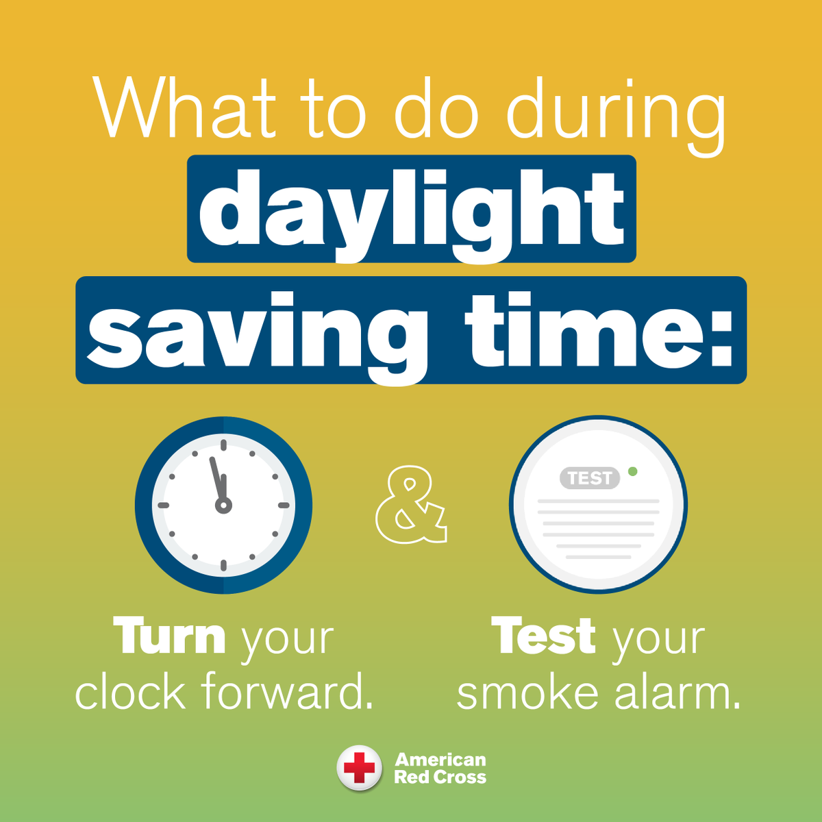 RedCrossMO's tweet photo. β° Tomorrow, as you spring forward for daylight saving time, take a moment to test your smoke alarms! π¨ A working alarm can cut the risk of dying in a home fire in half. Learn more at https://t.co/w9sMWJWJb7. #TurnAndTest #RedCrossMonth #FireSafety https://t.co/M7roaTbR7d