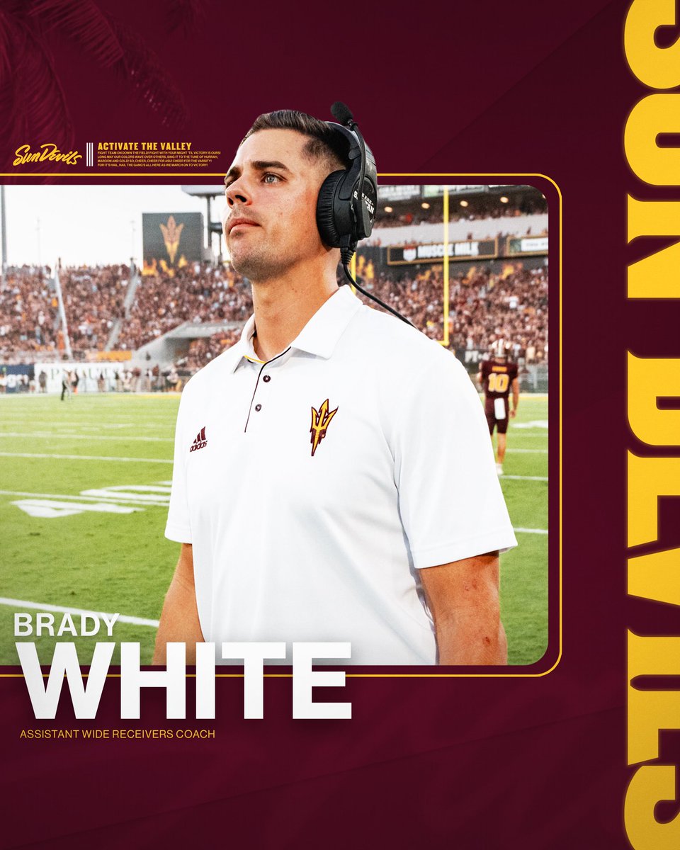 Leveling up 📈

The Sun Devils have elevated Brady White to the Assistant Wide Receivers Coach! 

#ForksUp /// #ActivateTheValley