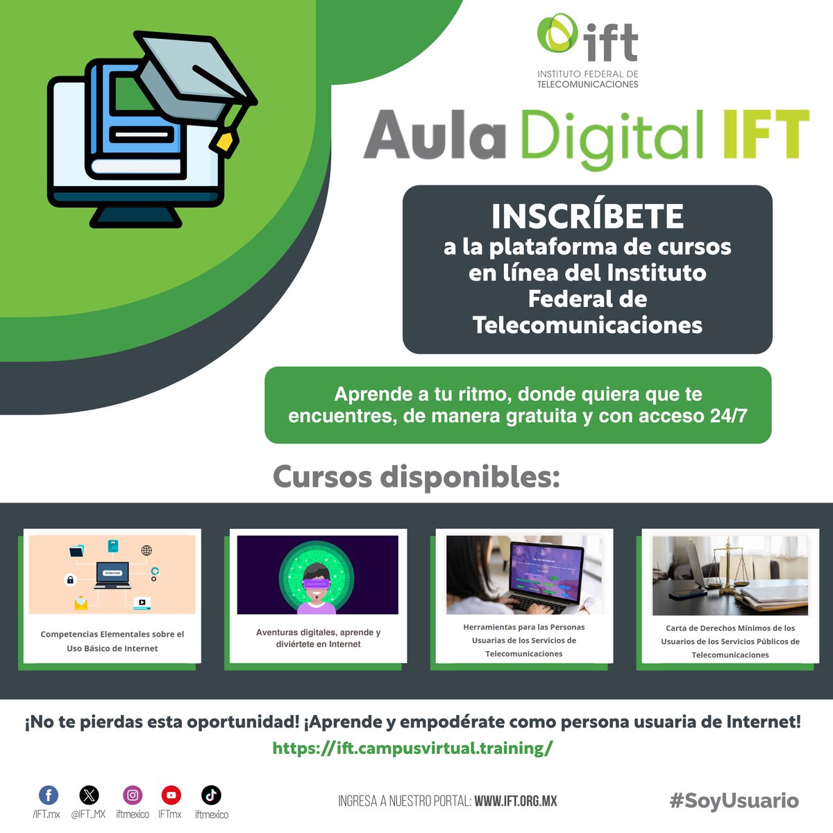 IFT_MX's tweet photo. ¡No te lo pierdas! 👀
En nuestra #AulaDigitalIFT 💻📝, ahora podrás encontrar un curso dirigido a infancias y adolescencias que busca promover la seguridad y ciudadanía digital en el uso de #Internet y plataformas digitales
Dale clic a 👉 https://t.co/mJMaigiLlV para descubrirlo https://t.co/zbURRxOFeJ
