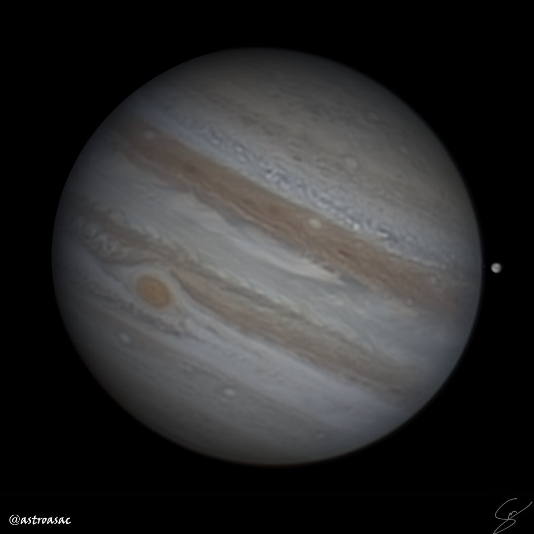 astroasac's tweet image. Júpiter con Europa. Fecha : 09/02/2025. Hora 18:20 utc.
Equipo: 🔭 C11 XLT, 📸 Player One Uranus-C with Ir cut &🔎 Televue Powermate 2.5x.
#astrophotography #jupiter #astronomy #planet #telescope #cielosESA