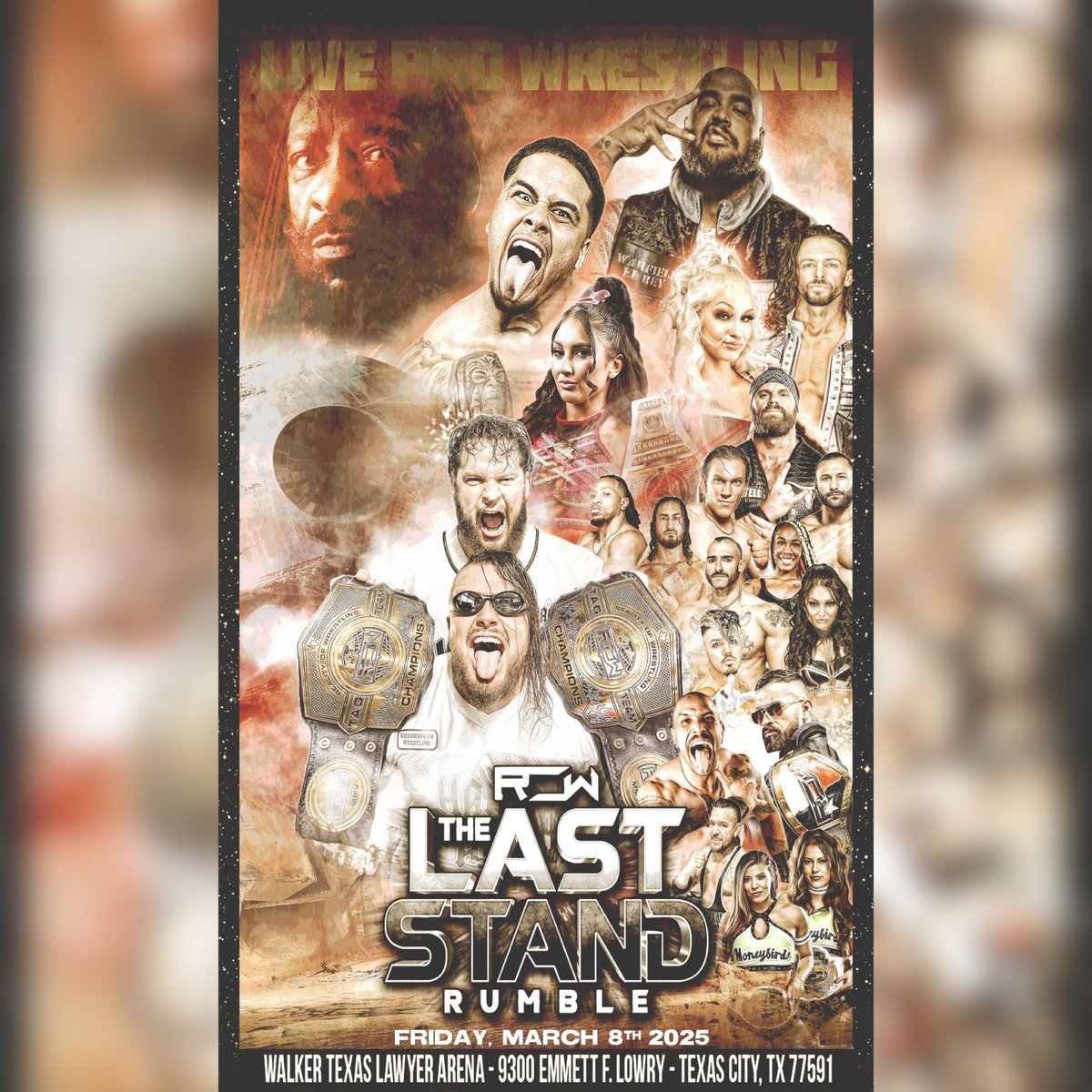 TheOfficialROW's tweet photo. ‼️ Tickets Available At The Door ‼️ 

Our online pre-sale tickets are all gone but you can still purchase seats at the box office starting at 6:00pm for the 6th annual #LastStandRumble on Saturday, March 8th in Texas City, TX at the Walker Texas Lawyer Arena!

— Box Office Opens @ 6:00pm
— Doors open @ 6:30pm
— Bell Time @ 7:00pm 
— Post Show Meet & Greet 

LOCATION:
9300 Emmett F Lowry Expressway
Texas City, TX  77591
