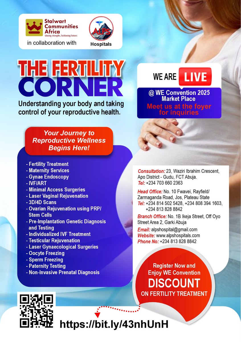 Alpshospitals's tweet photo. Alps Hospitals x WE Convention 2025

We’re live in Abuja for Int. Women’s Day, offering fertility consults, tests &amp; care in collaboration with Stalwart!

Every woman deserves quality reproductive care—let’s #AccelerateAction for women’s health. Abuja, we’re here for you!
 
#IWD25 https://t.co/eGo8eOTYUt