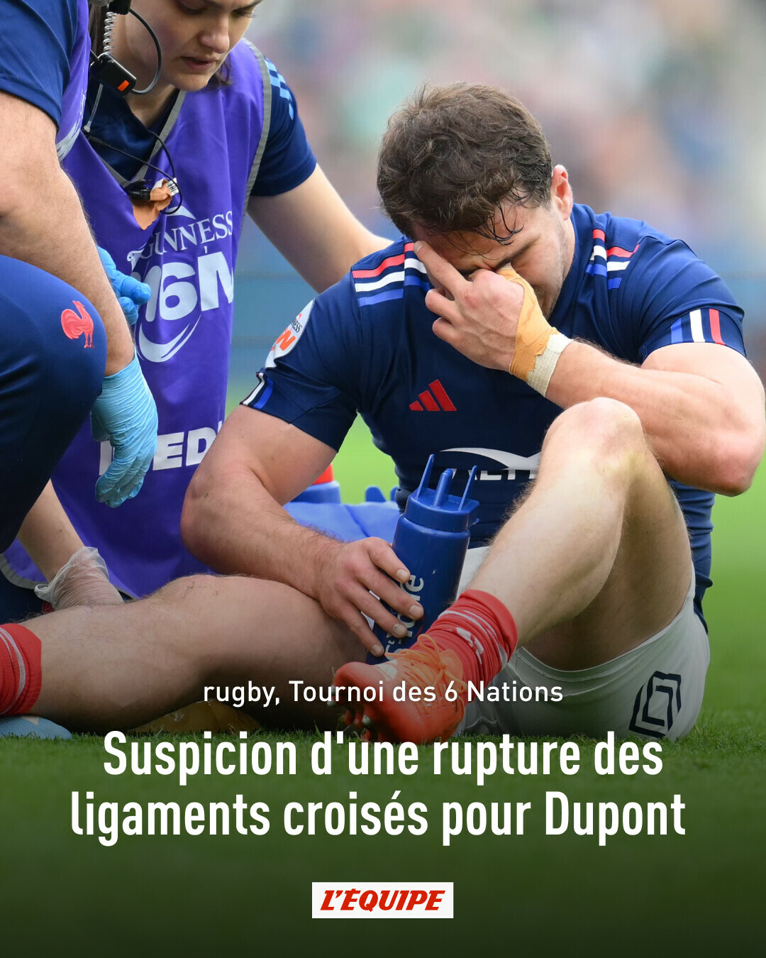 L'Équipe on X: "Antoine Dupont pourrait s'être rompu les ligaments croisés  du genou droit contre l'Irlande. Seul un examen précis pourra confirmer la  nature exacte de la blessure mais les résultats ne