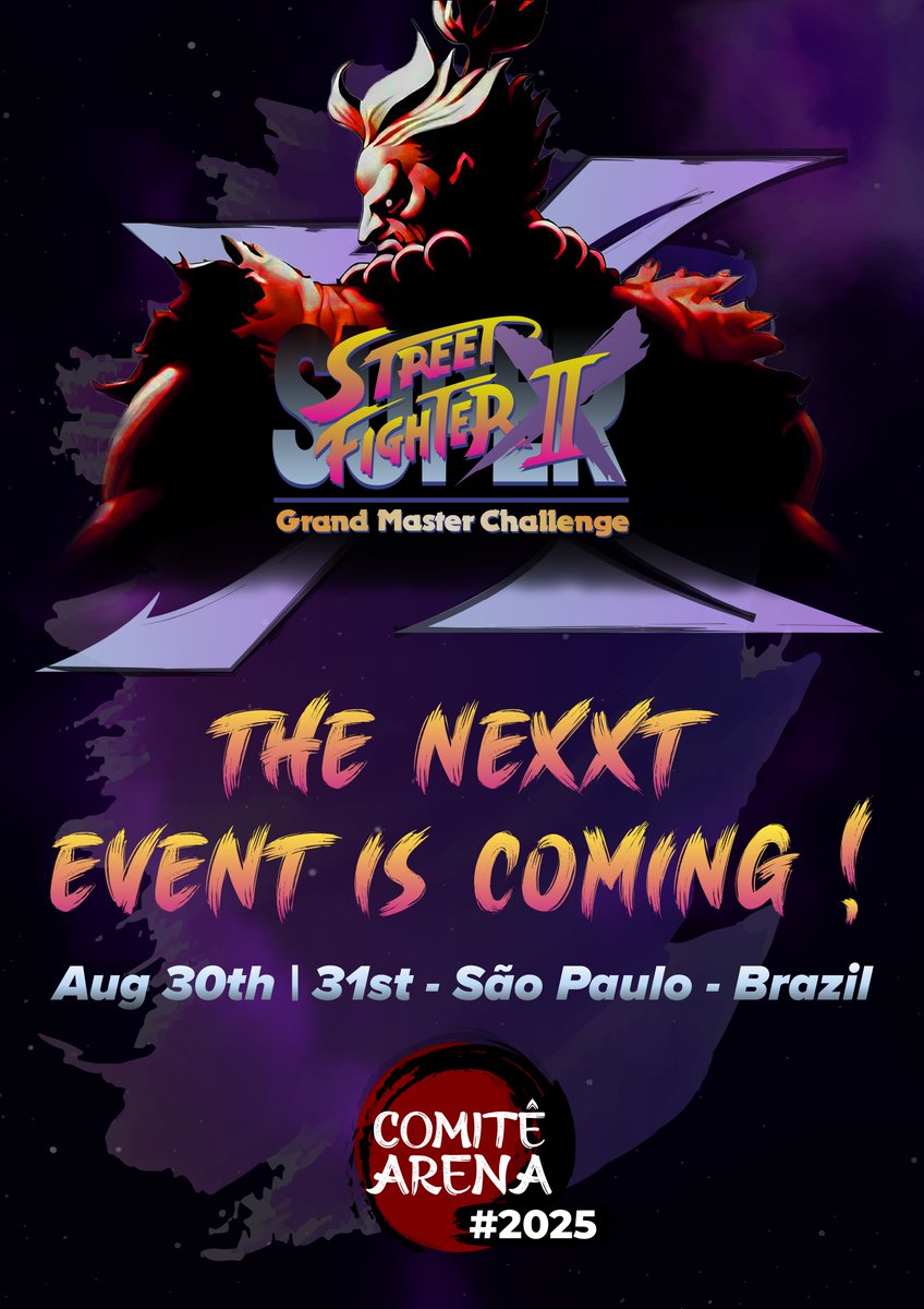 Kakutō (@kakutofgc) on Twitter photo 🏆 「Comitê Arena 2025」メインタイトル「スーパーストリートファイター2X」
🥋 Comitê Arena 2025 <a href="/comitegames/">comitegamesoficial</a> Main Title: Super Street Fighter 2X !!!
🗓️ Dias 30 e 31 de Agosto (São Paulo - Brasil)
ℹ️ Mais informações em breve. 🏆 「Comitê Arena 2025」メインタイトル「スーパーストリートファイター2X」
🥋 Comitê Arena 2025 <a href="/comitegames/">comitegamesoficial</a> Main Title: Super Street Fighter 2X !!!
🗓️ Dias 30 e 31 de Agosto (São Paulo - Brasil)
ℹ️ Mais informações em breve.