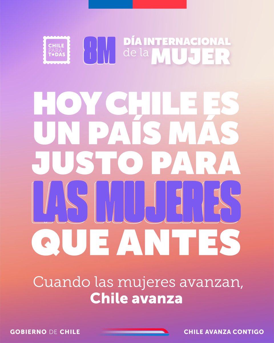 Este #8M reafirmamos nuestro compromiso con un #ChileParaTodas, donde cada mujer pueda desarrollarse plenamente y vivir sin miedo, sin discriminación y con igualdad de oportunidades. #PoliticaExteriorFeminista