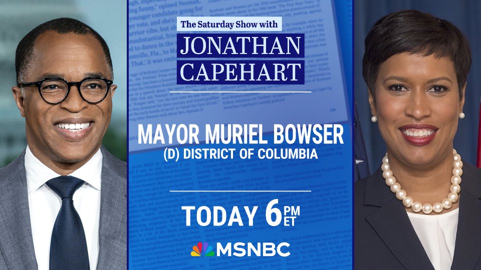 TheWeekendMSNOW's tweet image. TODAY: DC in the spotlight. @MayorBowser discusses the impact of Trump's purge of federal workers on the DMV area, her decision to paint over Black Lives Matter Plaza, and the Republican threat to end DC home rule. 6 pm ET @MSNBC #SaturdayShow