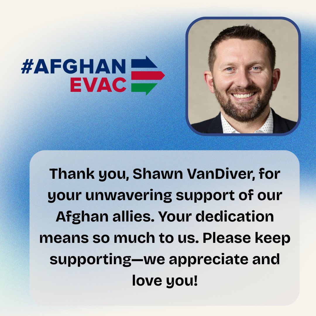 Shawn VanDiver, your dedication to Afghan allies does not go unnoticed. We deeply appreciate your kindness and hard work. Please keep supporting—we love and respect you! #saveafghanallies <a href="/shawnjvandiver/">Shawn VanDiver</a>