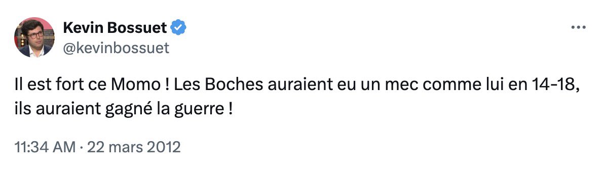 BlasterJules's tweet image. Suite à la publication de cet article sur @blast_france, @kevinbossuet s’est courageusement mis à effacer certains tweets, difficiles à assumer il faut le dire, que nous avons déterrés. C’est pas très sport et c’est surtout inutile, on a des captures d’écran. Quelques exemples.