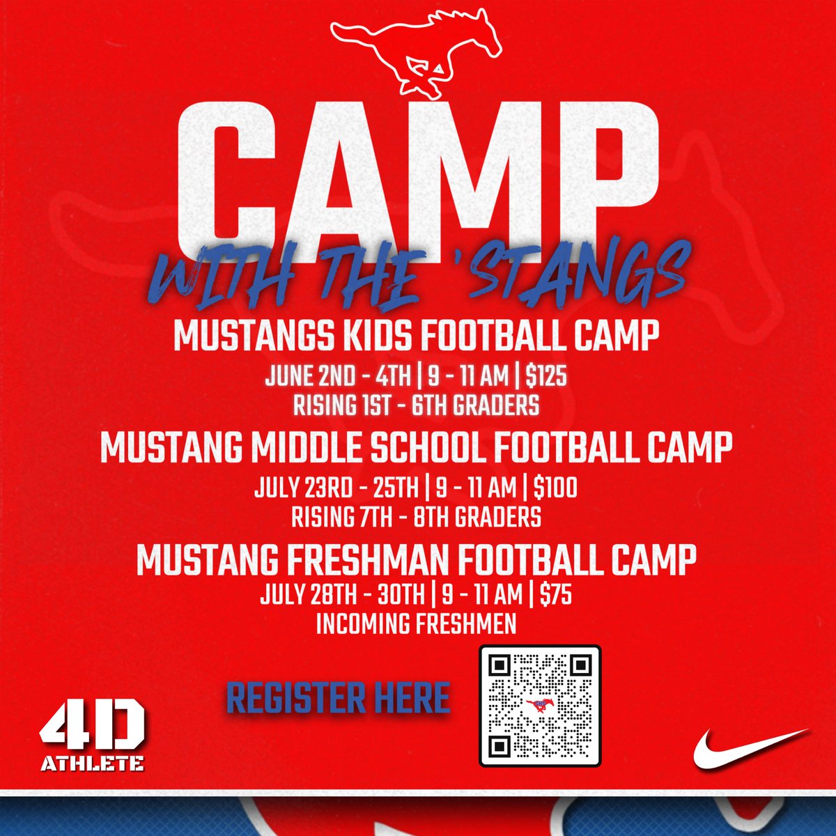 Camp time in Grapevine, TX! We are pumped to meet all the Future Mustangs! 

Click the link below and get signed up. 

#StangStandard

stangfootballcamps.com/index.cfm