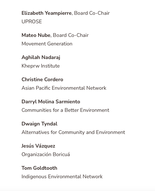 tacokiwi2024's tweet photo. @RickyDoggin Below is the Climate Justice Alliance Board of Directors as mentioned in this video getting millions of tax payers dollars. https://t.co/OrdiX5sx1y