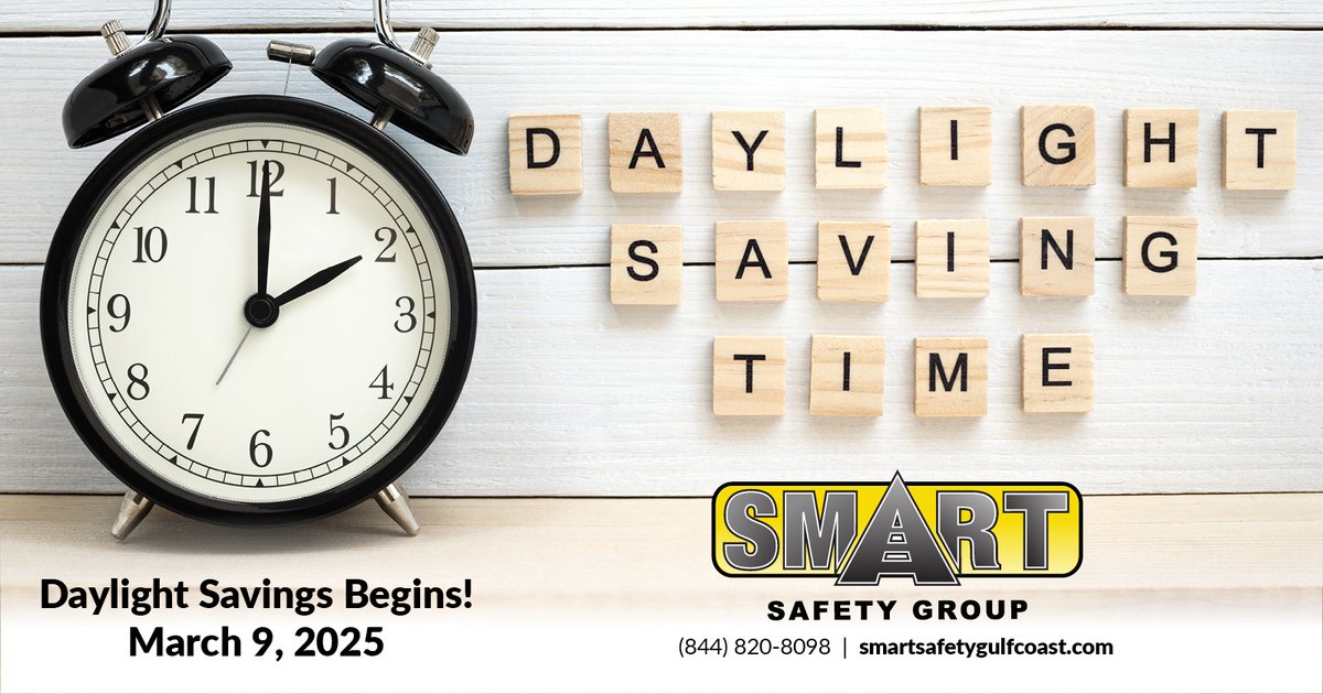SMARTSafetyTeam's tweet photo. As we spring forward and enjoy longer days, it's important to stay mindful of safety during this time change! With more daylight available, let’s make the most of it by being proactive about safety at home and in the workplace.  #DaylightSavings #SMARTSafety #SafetyFirst https://t.co/QxDp4zNw1c