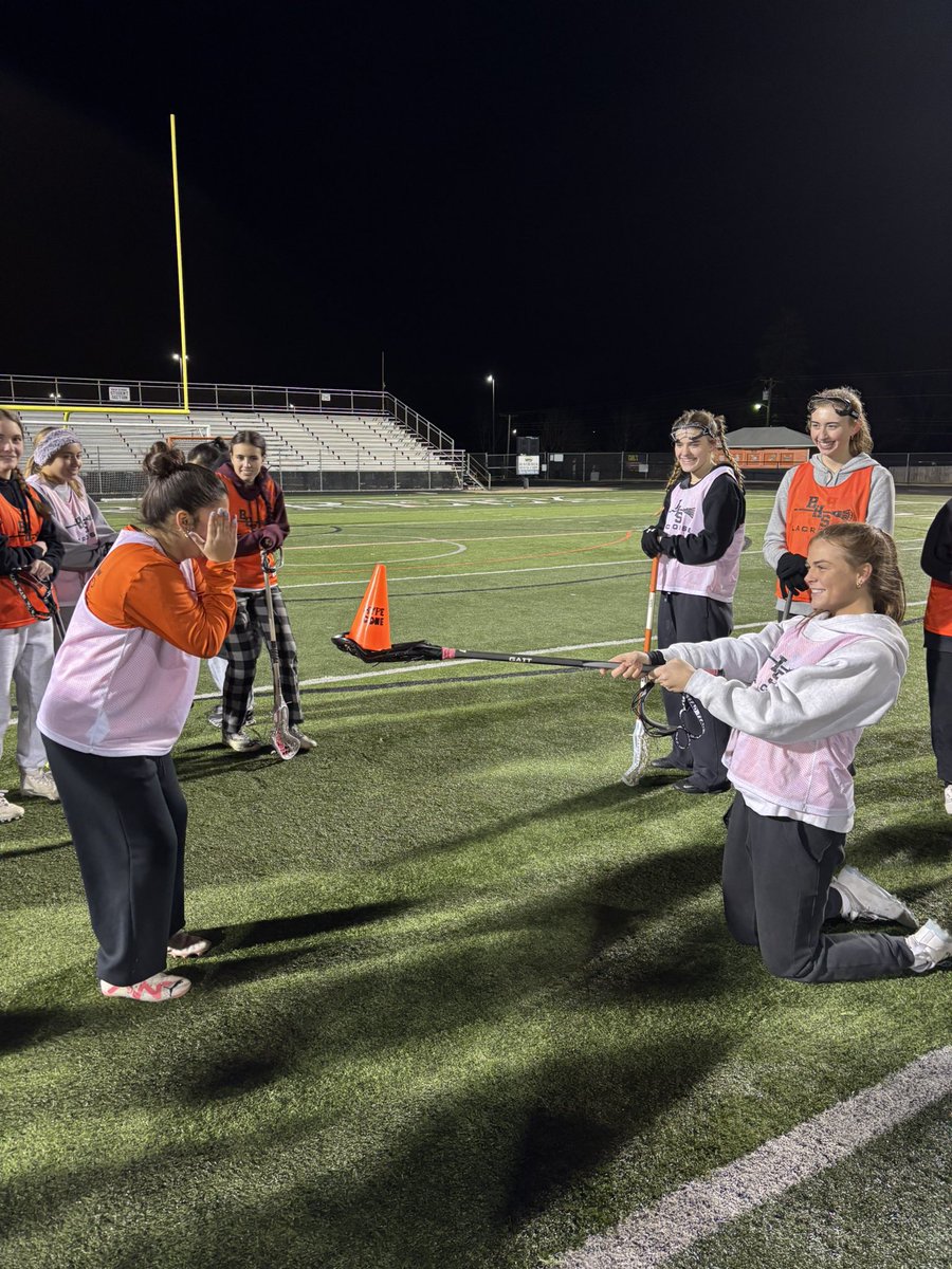CreekWomensLax's tweet photo. Gabby Diaz gets the hype cone this week at practice! Her positive attitude and excellent work ethic is contagious! Keep up the great work!!🧡🖤🥍#bhslax https://t.co/C9NL32hOzd