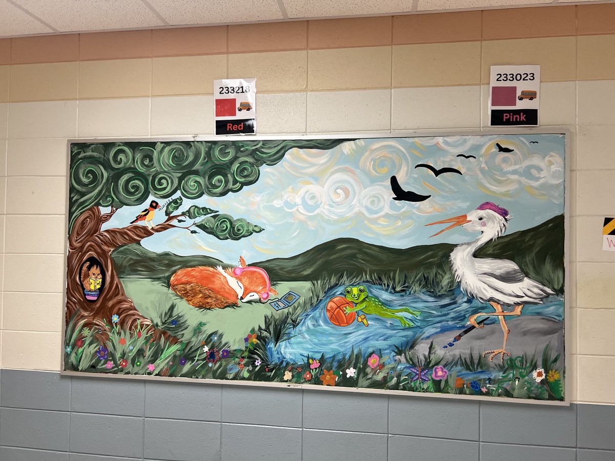 A huge shout-out to Saz Ross, our artist in residence, Katie Brown, Anna Moss, and our 3rd-5th grade students who assisted with painting these beautiful murals on our bulletin boards!