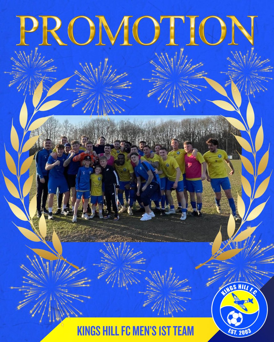 🆙 PROMOTION 🆙

Congratulations to our Men’s 1st Team who today secured promotion to the Kent County League Premier Division thanks to their 4-2 win over AFC Rangers

Thank you to everyone who came to watch!

#wearegoingup 

🟡🔵