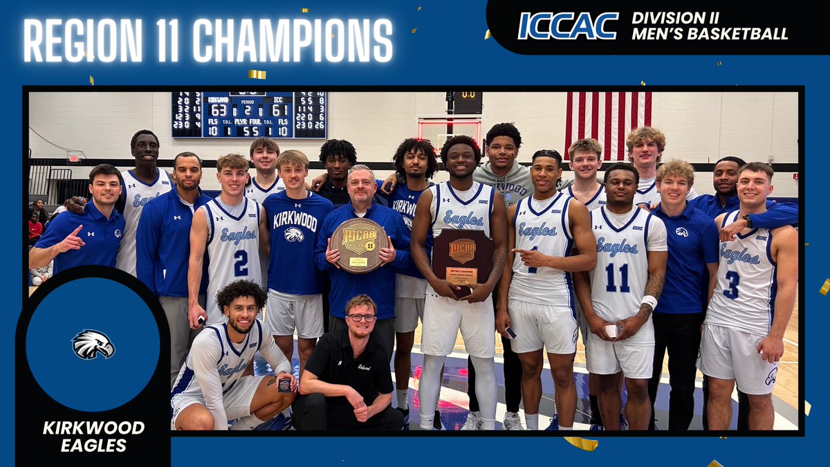 DII MBB 🏀
REGION 11 CHAMPIONS🏆

Kirkwood breaks a six-year streak to return as Region 11 Champions! 

The Eagles head to the NJCAA National Tournament for the first time since 2019 -- when they also won their last national title.

#NJCAABasketball 🏀