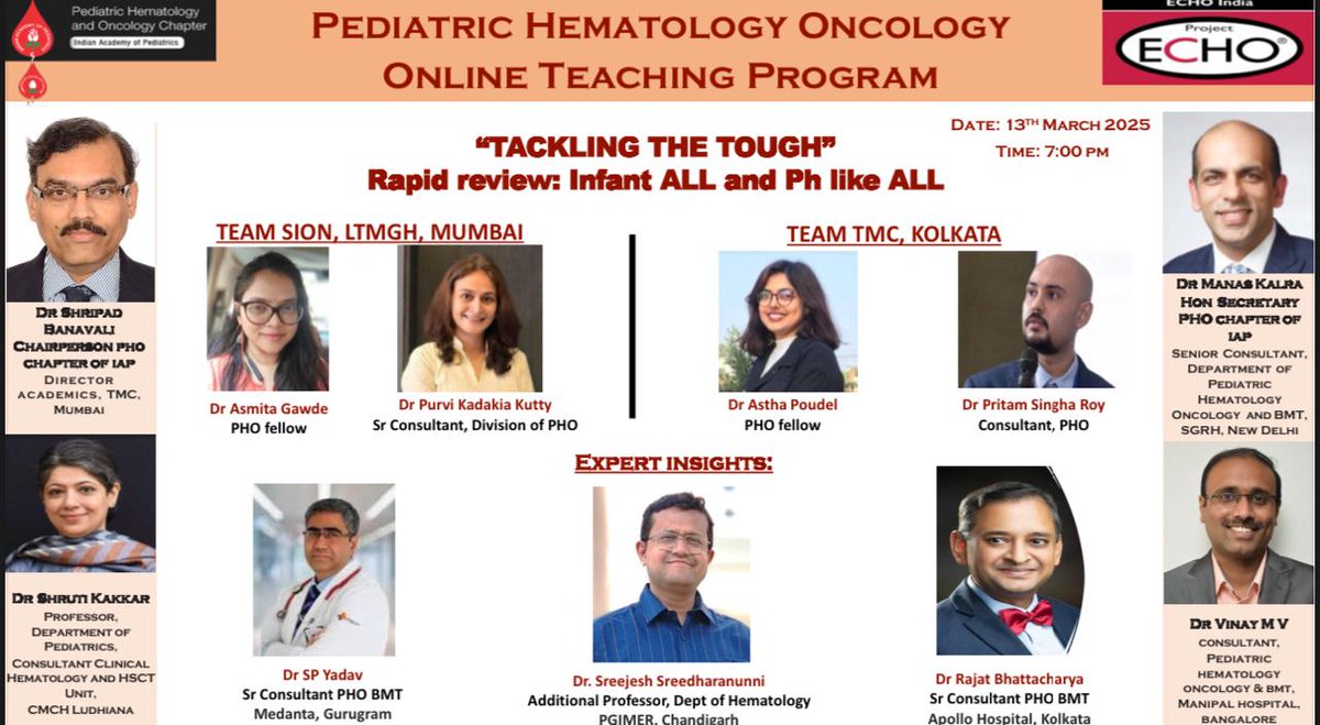 PHO INDIA (@pho_india) on Twitter photo #Blockurdate
13th March. 7-8 pm
Webinar on
- Infant ALL
- Ph-like ALL
<a href="/DrManasKalra1/">Dr Manas Kalra</a>
<a href="/MunikotyVinay/">Vinay Munikoty Venkatesh</a> <a href="/DrShrutiKakkar/">Shruti Kakkar</a> <a href="/Satyayadav__/">Satya Prakash Yadav</a> <a href="/Pritampedhemonc/">Pritam Singha Roy MD, DM</a> <a href="/DrNehaRastogi1/">Dr Neha Rastogi</a> <a href="/drshweta_pedonc/">Shweta Bansal</a> <a href="/drgargidas/">Gargi Das</a> #Blockurdate
13th March. 7-8 pm
Webinar on
- Infant ALL
- Ph-like ALL
<a href="/DrManasKalra1/">Dr Manas Kalra</a>
<a href="/MunikotyVinay/">Vinay Munikoty Venkatesh</a> <a href="/DrShrutiKakkar/">Shruti Kakkar</a> <a href="/Satyayadav__/">Satya Prakash Yadav</a> <a href="/Pritampedhemonc/">Pritam Singha Roy MD, DM</a> <a href="/DrNehaRastogi1/">Dr Neha Rastogi</a> <a href="/drshweta_pedonc/">Shweta Bansal</a> <a href="/drgargidas/">Gargi Das</a>