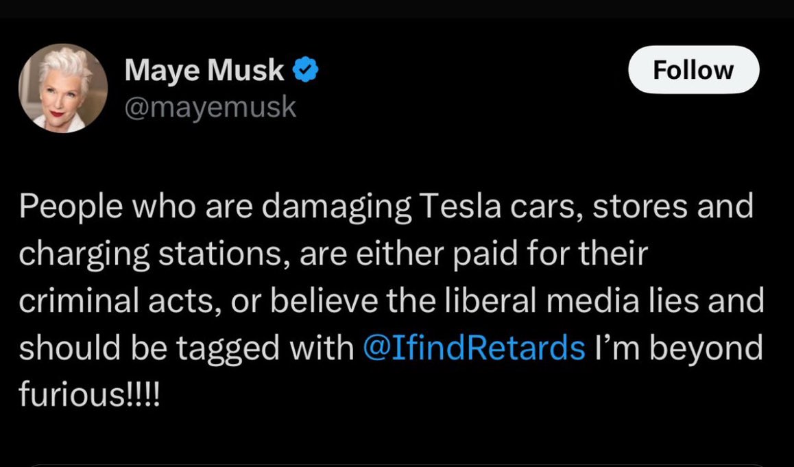 TcketTime's tweet image. Looks like @mayemusk should take a look at her stupendously retarded son?  

Cc:  @elonmusk #Halfwit #WhiteSupremacist @Tesla #BoycottTesla #SwastiCar
