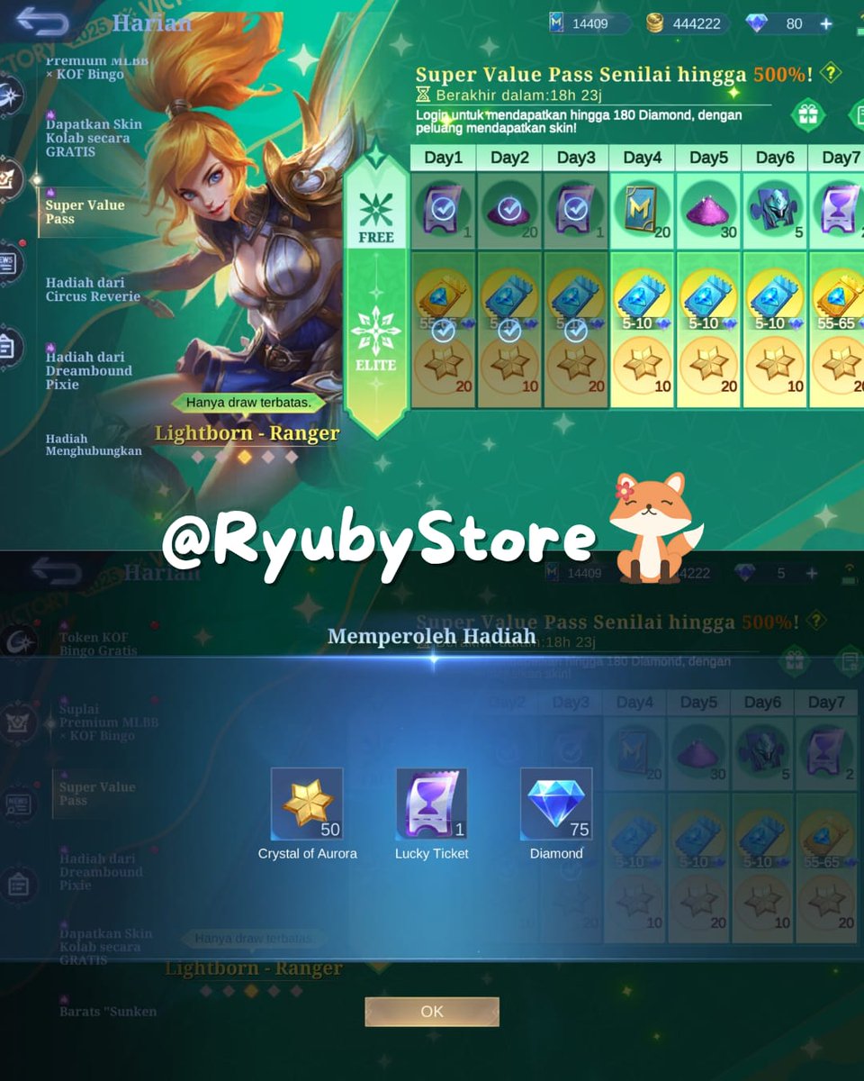 WTS Value Pass ML

Rp 15.000

- masuk misi 50DM
- dpet dm + skin

langsung wa aja wa.me/62882007061739 all payment 

top up mlbb (6)
#zonauang #zonajajan