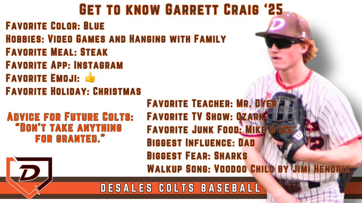 🟤🟠Senior Spotlight🟠🟤

9 Days until Game 1!

Today’s Spotlight: Garrett Craig
<a href="/AURavensBSB/">AU Ravens Baseball</a> commit