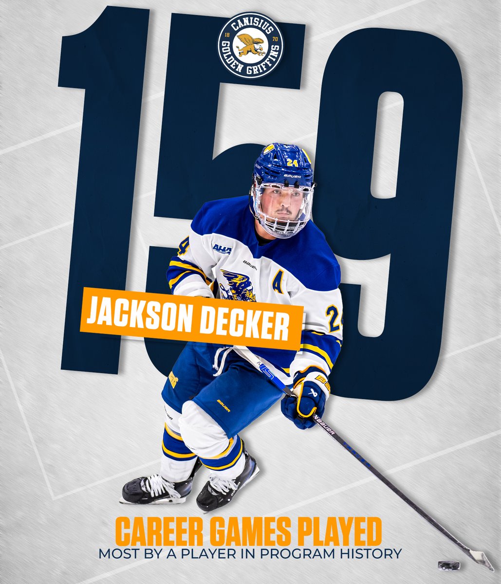 With his appearance in tonight's contest, graduate defenseman Jackson Decker has become the program's all-time leader for games played in a Canisius uniform with 159!

#Griffs