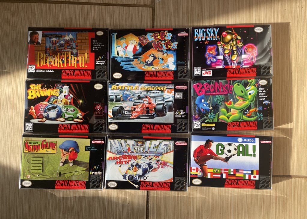 MiniBoxGaming64's tweet image. These are some of the least ordered SNES MiniBoxes

Are there any hidden gems here?

Big Sky Trooper, Harleys, Dig&amp;amp;Spike Volleyball, AeroBiz Supersonic and Hit The Ice interest me the most

#snes #retrogames #videogames #supernintendo #boxart #gameroom #90s