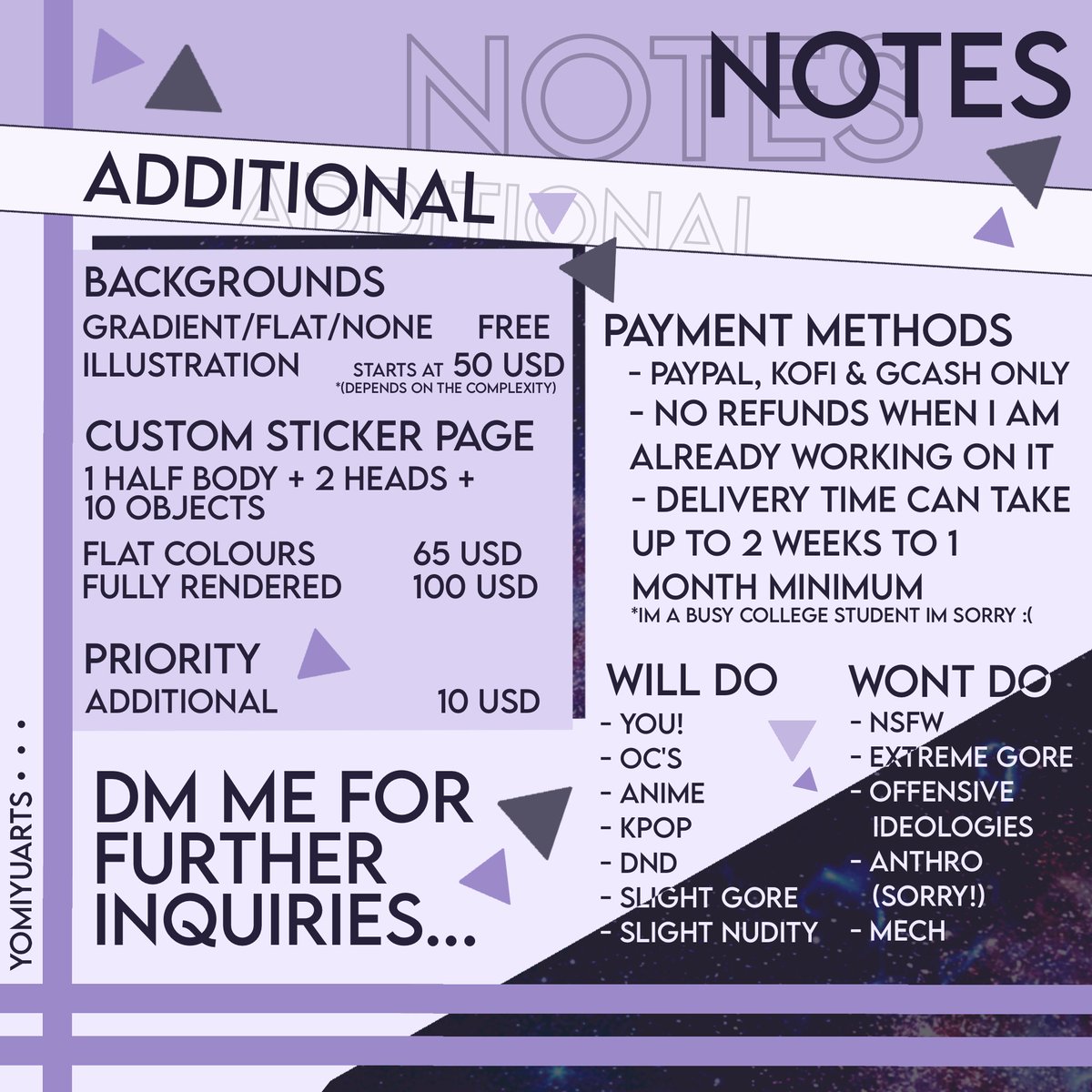 yomiyuarts's tweet image. COMMS PRICE DROPβΌοΈβΌοΈ
Hello everyone, I will be lowering my prices.
My comms has become extremely slow that I am extremely scared for my future. Srry for sounding so desperate, but I genuinely need comms to stay afloat.
#Art #Drawing #Commissions #GenshinImpact #CommissionsOpen