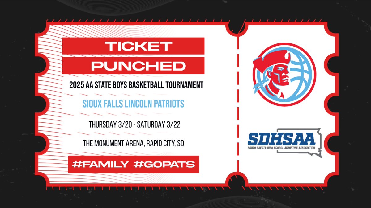 Your Lincoln Boys Basketball team is heading back to the State Basketball Tournament. More information to come but we do know we will be the 1 Seed and playing at 12MT on Thursday, March 20. #FAMILY #GoPats