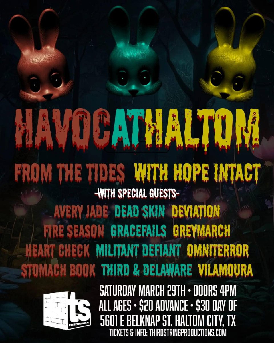 ThirdStringEnt's tweet photo. DID YOU KNOW that local showcases don't end with First Fridays Deep Ellum? We've got Havoc! at Haltom on MARCH 29TH at Haltom Theater! Come out early and stay late to see some of what DFW has to offer in heavy music! 🫡 https://t.co/oimdE7XEsw