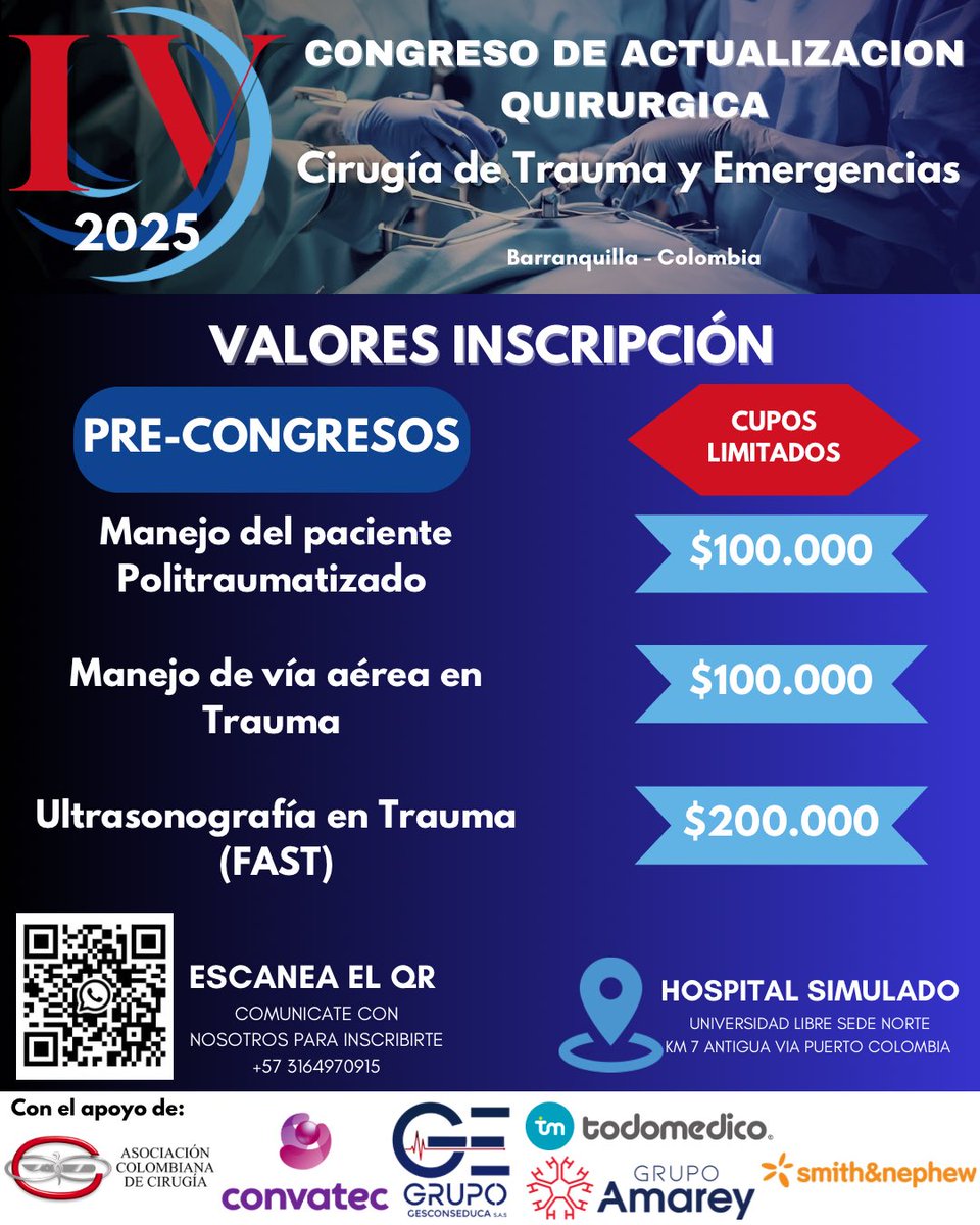 ¡Atención cirujanos, estudiantes y profesionales de la salud! 🔪🩺
Se acerca la IV Edición del Congreso de Actualización Quirúrgica🏥  - Cirugía de Trauma y Emergencia.

🔗 Regístrate ahora y asegura tu lugar. ¡No te quedes fuera!

docs.google.com/forms/d/e/1FAI…