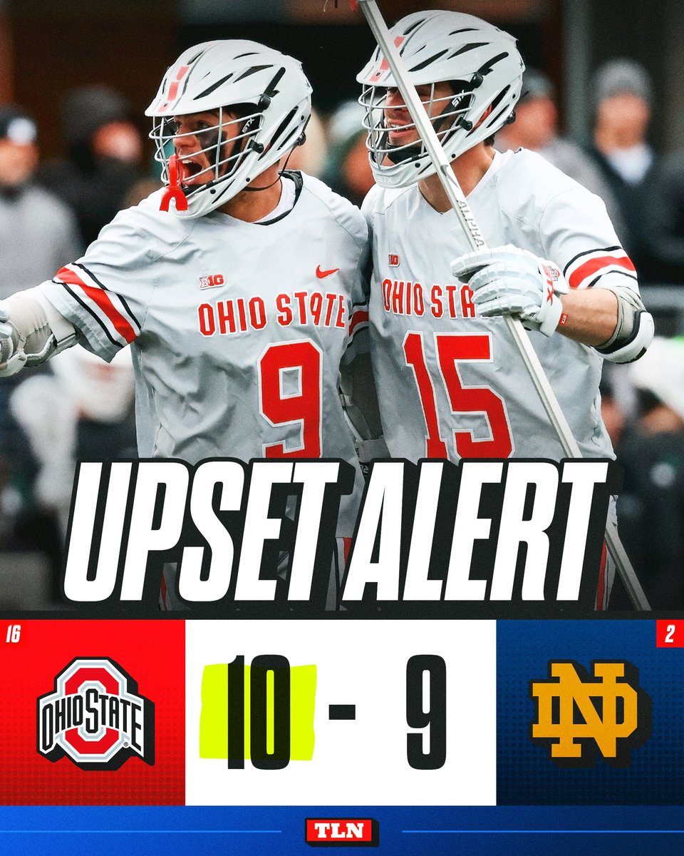 TLN π₯ (@lacrossenetwork) on Twitter photo DOWN GO THE IRISH!!! π¨π¨π¨
<a href="/OhioStateMLAX/">Ohio State Men's Lacrosse</a> has defeated <a href="/NDlacrosse/">Notre Dame Lacrosse</a> on the road β marking another massive upset win for the Buckeyes this season! DOWN GO THE IRISH!!! π¨π¨π¨
<a href="/OhioStateMLAX/">Ohio State Men's Lacrosse</a> has defeated <a href="/NDlacrosse/">Notre Dame Lacrosse</a> on the road β marking another massive upset win for the Buckeyes this season!