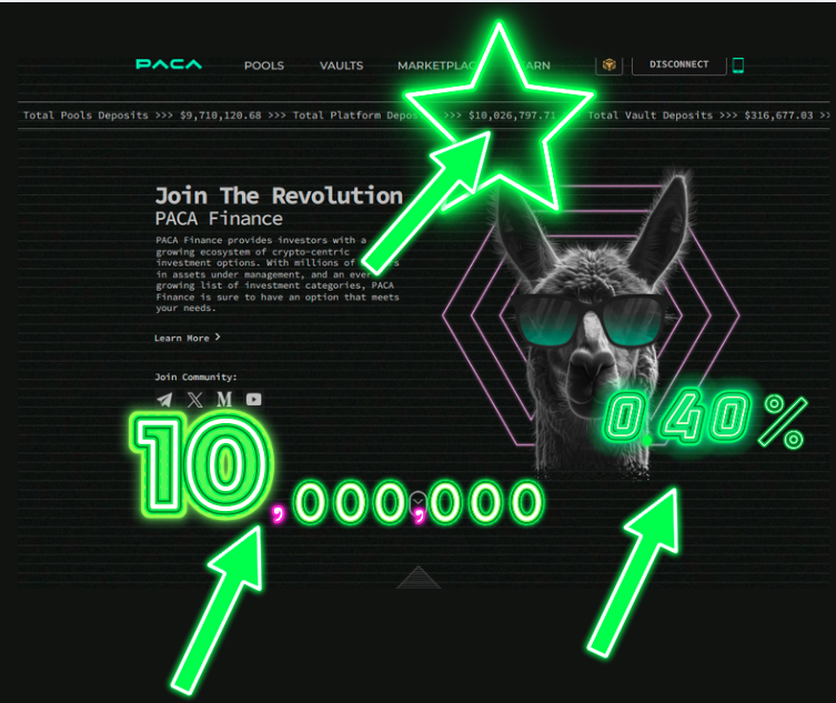PACA_Finance's tweet photo. 🚀 Excellent news! @PACA_Finance has just hit 10 MILLION in Total Platform Deposits! 💥
To celebrate, we are offering everyone a new opportunity to invest in a new 0.40% promotion across all chains. You have 72 hours on this new rate so get in now and start earning that passive income! 💰🔥#DeFi #Crypto #PACAFinance