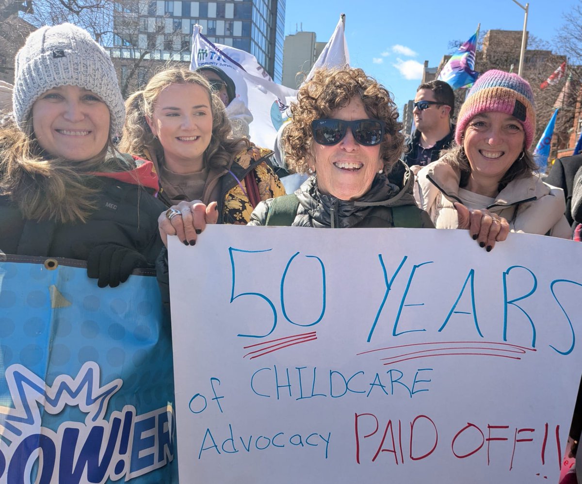 Big #cdnchildcare contingent at Toronto's #IWD2025 march included my MP, <a href="/cafreeland/">Chrystia Freeland</a>, one of the intrepid women political  leaders who put our 50-year struggle for universal childcare on the road to reality. As the marchers chanted "10-a-day - It's here to stay!"