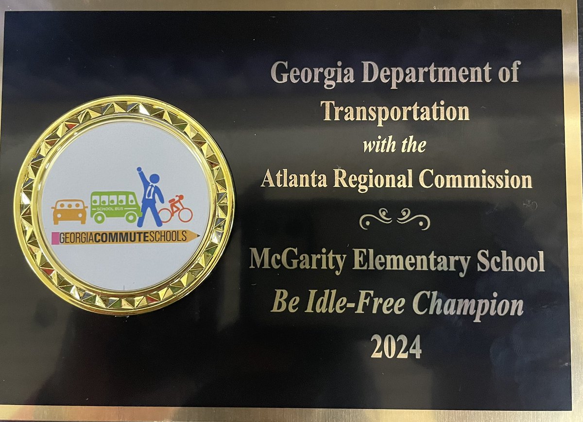 GettingSTEMDunn's tweet image. Olivia Haas, of Georgia Commutes Schools, recognized McGarity as an Idle-Free Champion. Data shows that our Clean Air Campaign improved campus air quality. We are one of four schools in metro Atlanta with this award. #CleanAir #IdleFreeChampion #McGaritySTEM #NoIdlingPlease