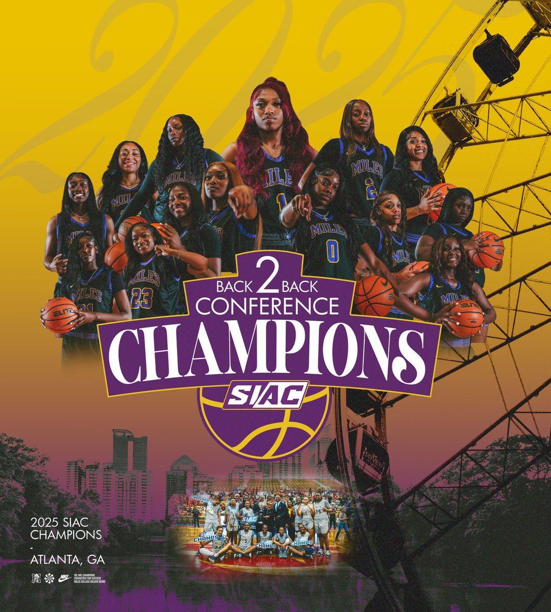 The first squad since 2017 to win the SIAC women’s basketball title in consecutive years and only the sixth to ever do it! Congratulations <a href="/Miles_wbb/">Miles WBB</a>