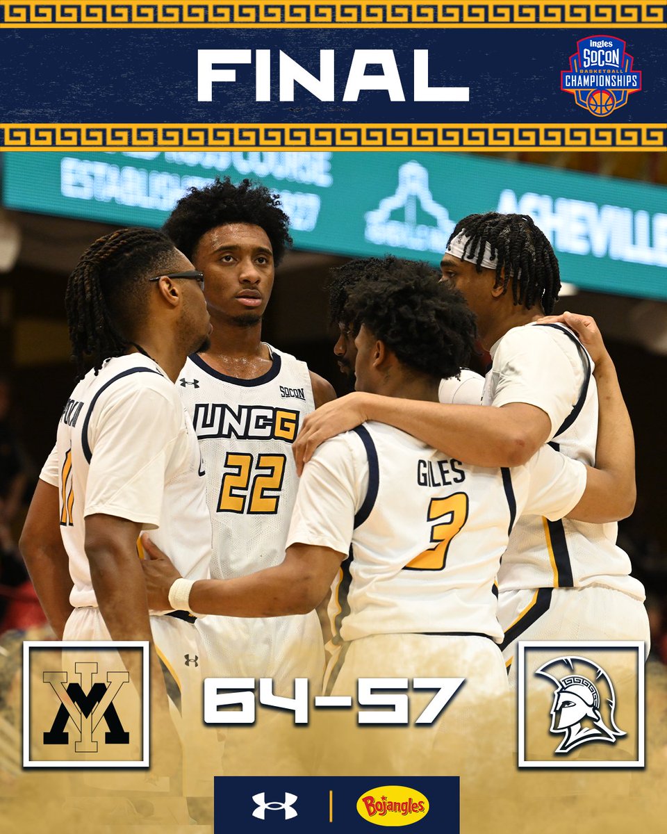 FINAL 
UNCG - 57
VMI - 64

Ronald Polite III leads the Spartans with 18 points and Demetrius Davis adds 15 points. 

#letsgoG