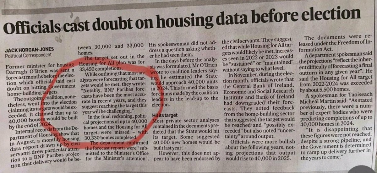 Surely, this is absolute proof the Taoiseach #MicheálMartin and Tánaiste #SimonHarris have deliberately lied about housing completions in the run up to GE24. In fact my experience of #FiannaFáil leader Martin is that he has absolutely no regard for the truth, whether it's going