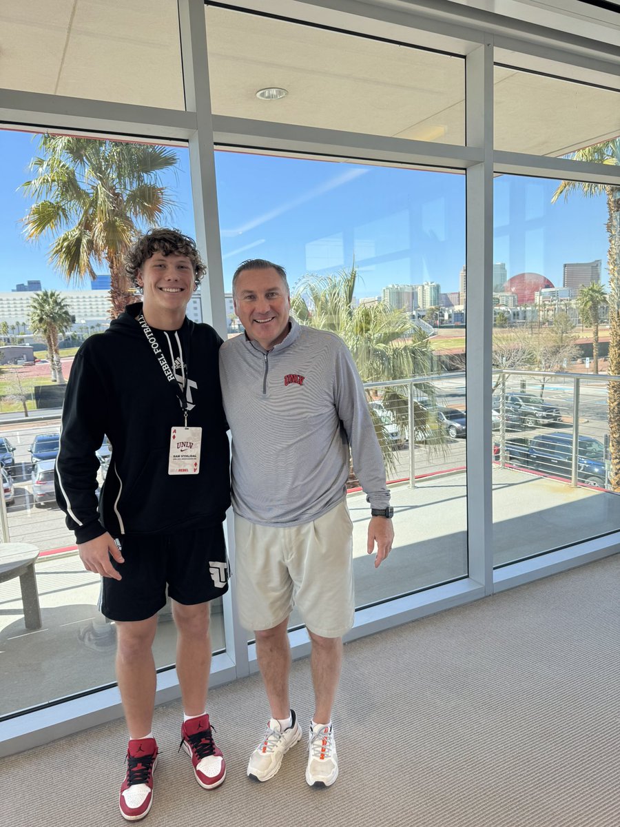 Sam Vyhlidal (@sam_vyhlidal) on Twitter photo After an awesome conversation with <a href="/CoachDanMullen/">Dan Mullen</a> and <a href="/CoachAMayes/">Adrian Mayes</a> I am honored to receive an offer to play TE at UNLV!
Something special is brewing in Vegas!
<a href="/BrandonHuffman/">Brandon Huffman</a>
<a href="/JordanJ_/">Jordan Johnson</a> <a href="/AndrewNemec/">Andrew Nemec</a>
<a href="/ChadSimmons_/">ChadSimmons</a> <a href="/On3sports/">On3</a>
<a href="/flyguyhuey5/">Houston Lillard</a> <a href="/teamlillard7on7/">Team Lillard Football</a> After an awesome conversation with <a href="/CoachDanMullen/">Dan Mullen</a> and <a href="/CoachAMayes/">Adrian Mayes</a> I am honored to receive an offer to play TE at UNLV!
Something special is brewing in Vegas!
<a href="/BrandonHuffman/">Brandon Huffman</a>
<a href="/JordanJ_/">Jordan Johnson</a> <a href="/AndrewNemec/">Andrew Nemec</a>
<a href="/ChadSimmons_/">ChadSimmons</a> <a href="/On3sports/">On3</a>
<a href="/flyguyhuey5/">Houston Lillard</a> <a href="/teamlillard7on7/">Team Lillard Football</a>
