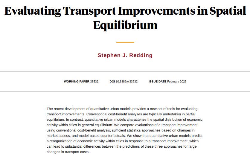 NBER (@nberpubs) on Twitter photo The recent development of quantitative urban models provides a new set of tools for evaluating transport improvements, from Stephen J. Redding nber.org/papers/w33532 The recent development of quantitative urban models provides a new set of tools for evaluating transport improvements, from Stephen J. Redding nber.org/papers/w33532