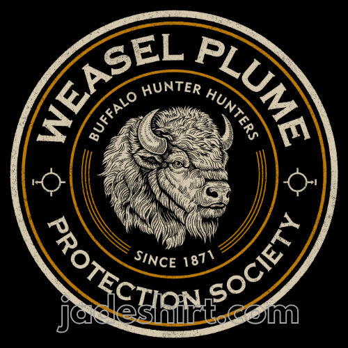 iGregGreene's tweet photo. In celebration of Stephen Graham Jones's new novel THE BUFFALO HUNTER HUNTER, say hi to the WEASEL PLUME PROTECTION SOCIETY t-shirt! Weasel Plume is a white buffalo, sacred to the Blackfeet, and beloved adopted "child" of protagonist Good Stab. Only at https://t.co/o8B9f7S0Bl⚡️ https://t.co/1lgyQrM41x