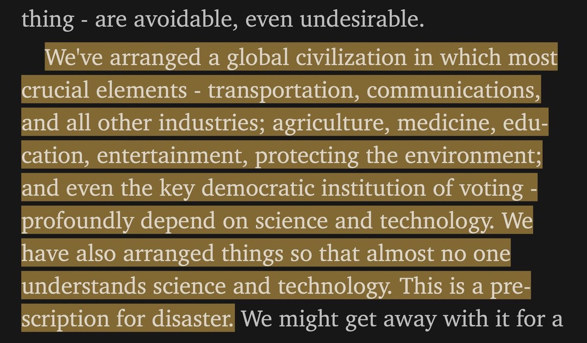 josecamoessilva's tweet image. Without STEM a technological society stalls, then starts to skid, then falls precipitously as knowledge needed to maintain it disappears with the last STEM-educated people dying. But I think I&apos;ll let Carl Sagan (in Demon-Haunted World) make the point. HT @SashaGusevPosts for RT