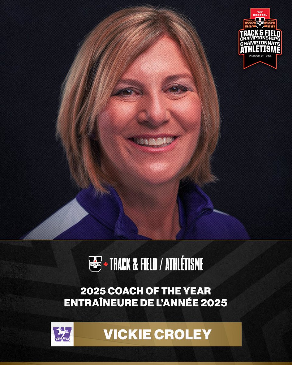 U SPORTS Track & Field (@usportstf) on Twitter photo Congratulations to Vickie Croley of <a href="/WesternMustangs/">Western Mustangs</a> , winner of the @Fox40Whistle Coach of the Year Award for Men’s Track and Field!
Félicitations à Vickie Croley de <a href="/WesternMustangs/">Western Mustangs</a> , lauréate du prix @Fox40Whistle d’entraîneur(e) de l’année en athlétisme masculin ! Congratulations to Vickie Croley of <a href="/WesternMustangs/">Western Mustangs</a> , winner of the @Fox40Whistle Coach of the Year Award for Men’s Track and Field!
Félicitations à Vickie Croley de <a href="/WesternMustangs/">Western Mustangs</a> , lauréate du prix @Fox40Whistle d’entraîneur(e) de l’année en athlétisme masculin !